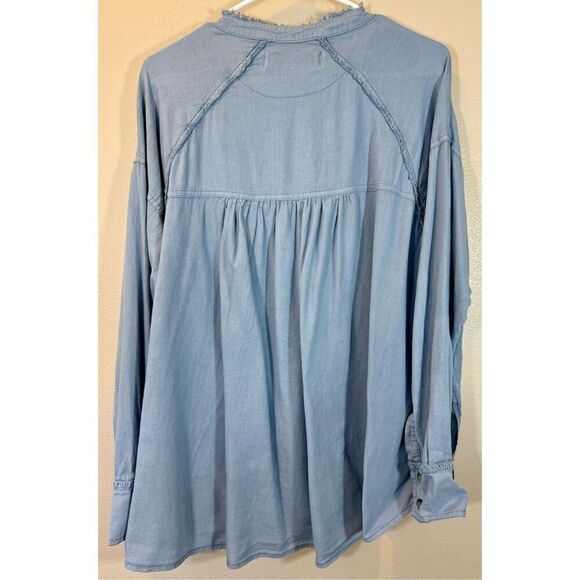 Free People We The Free Keep It Simple Blue Button Down Babydoll Style Shirt XS - Picture 4 of 11